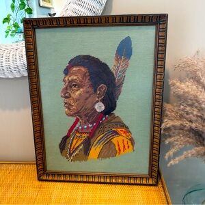 Vintage needlepoint "indian chief" framed in excellent condition!  A rare find!